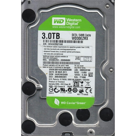 WD30EZRX-00MMMB0, DCM HARCNV2ABB, Western Digital 3TB SATA 3.5 Hard Drive