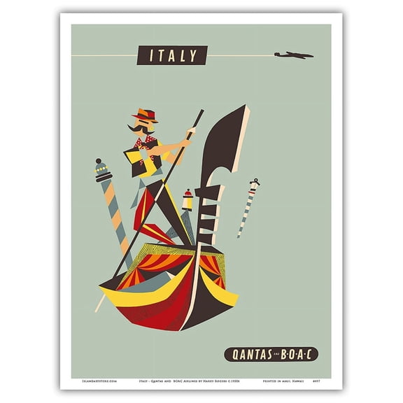 Italy - Qantas and BOAC Airlines - Venice - Gondola - Vintage Airline Travel Poster by Harry Rogers c.1950s - Master Art Print (Unframed) 9in x 12in