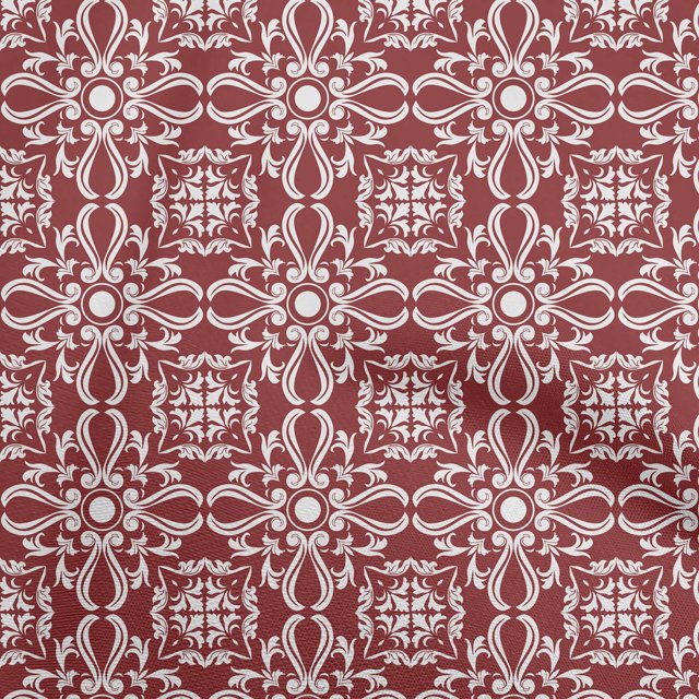 oneOone Cotton Flex Maroon Fabric Asian Block Floral Sewing Material Print Fabric By The Yard 40 Inch Wide