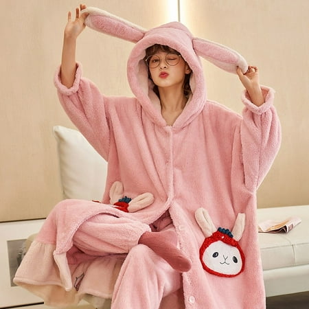 

DanceeMangoo Winter Pyjamas Loose Version Women Sleepwear Plus Size XXL Intensification Nighty Plush Set Medium Style Hooded Pajamas женский
