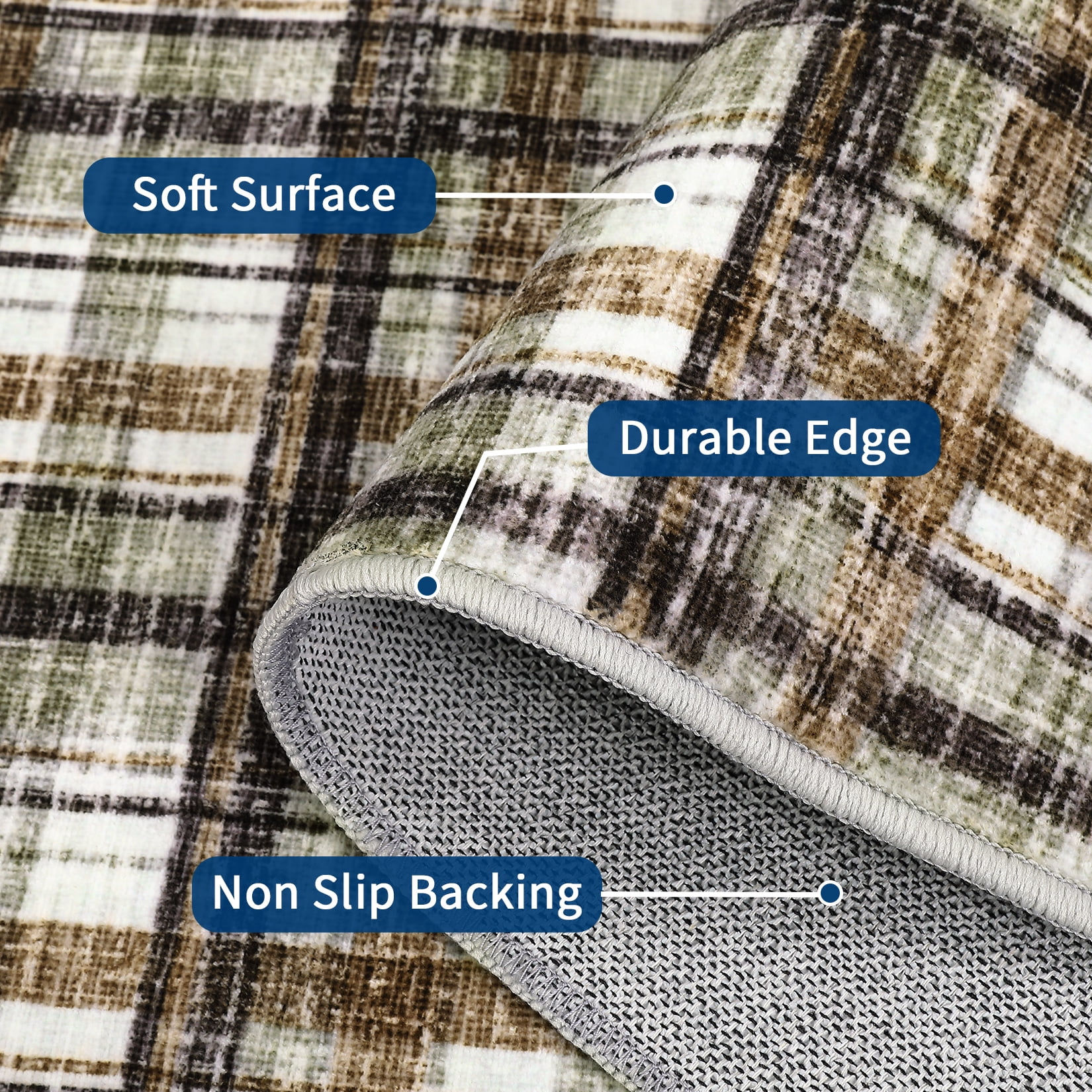 Garvee 5x7 Geometric Striped Area Rug Living Room Rug, Machine Washable Plaid Rugs With Non-Slip Backing Low Pile Stain Resistant Indoor Carpet for Bedroom Dining Room Home Office, Coffee