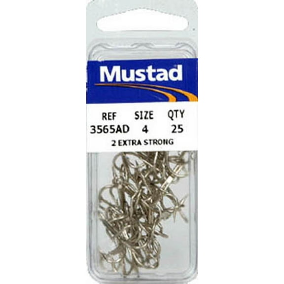 Mustad 2X Strong Treble Fishing Hooks 3565-DS, Size 4, 25-Pack