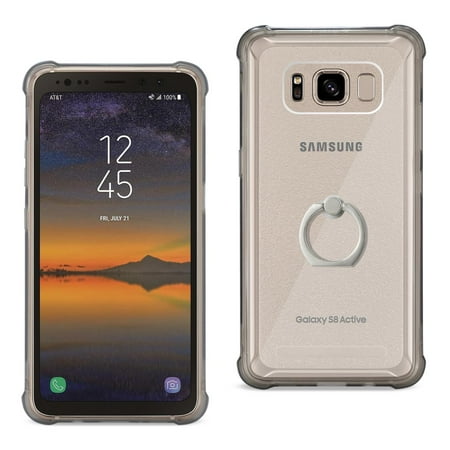 Samsung Galaxy S8 Active Transparent Air Cushion Protector Bumper Case With Ring Holder In Clear Black