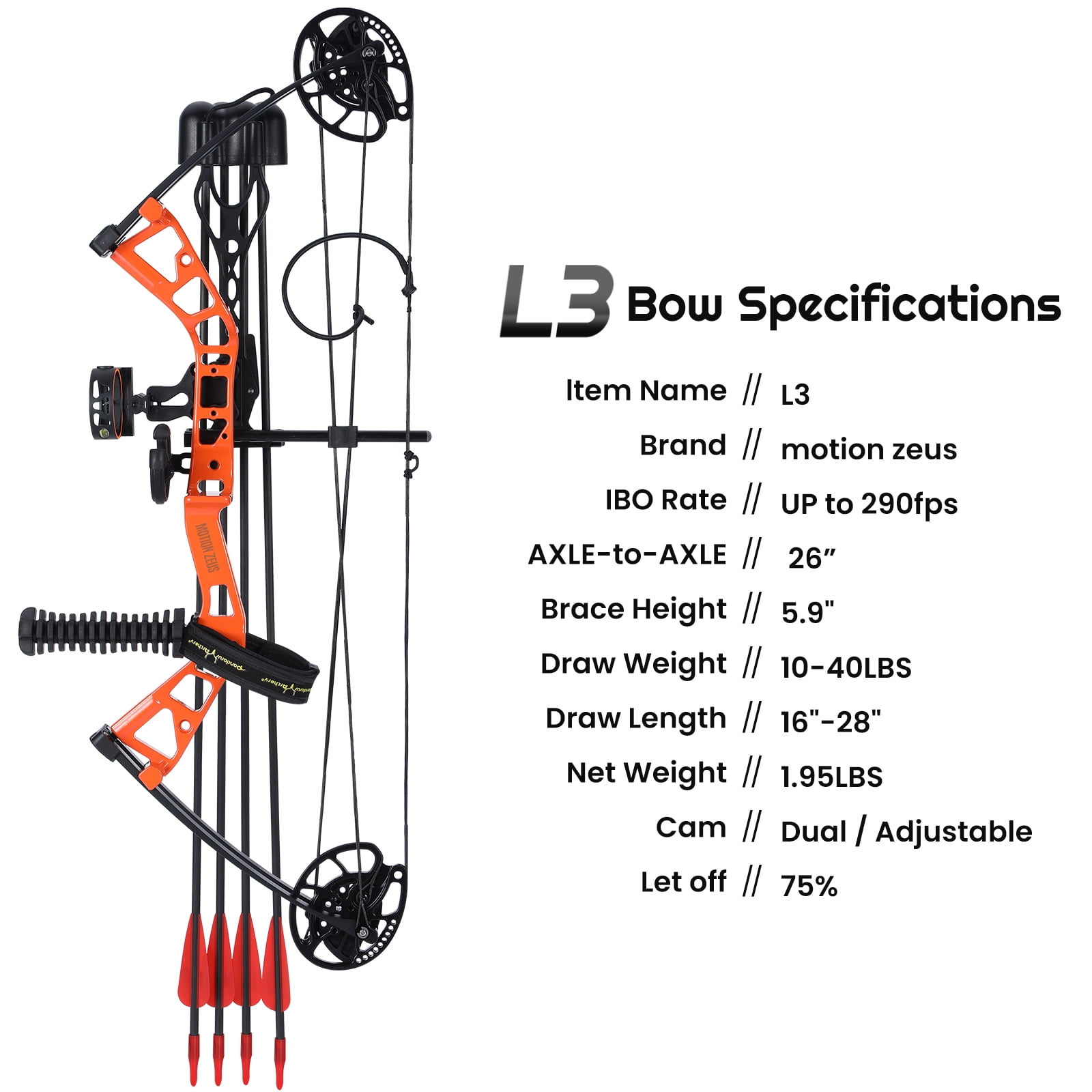 Junior Compound Bow Set for Youth, Kids, Beginners & Women, Lightweight Design, 10-40Lbs Draw Weight, 16"-28" Draw Length, 290fps, Fully Adjustable