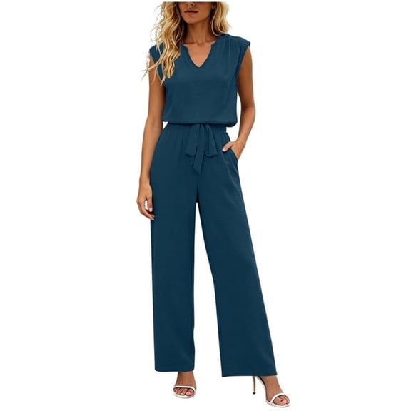 Women's Summer Linen 2 Piece Sets Dressy V Neck Tank Top with Belted Straight Leg Pants Business Casual Outfits