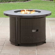 Better Homes & Gardens Colebrooke 37 Round 50,000 BTU Propane Gas Fire Pit Table with Glass Beads, Metal Lid and Protective Cover