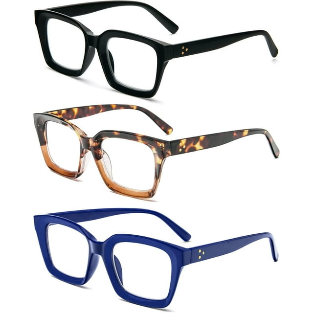 KoKoBin Reading Glasses Women Blue Light Blocking Mens Oversized Rectangle Computer Readers, 3 Pack Retro Fashion Oprah Style