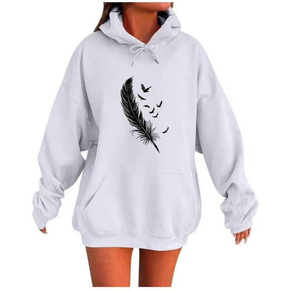 MELDVDIB Womens Oversized Hoodies Fashion Print Pullover Hooded Sweatshirts with Front Pocket for Casual Daily Wear Street Style White 2XL