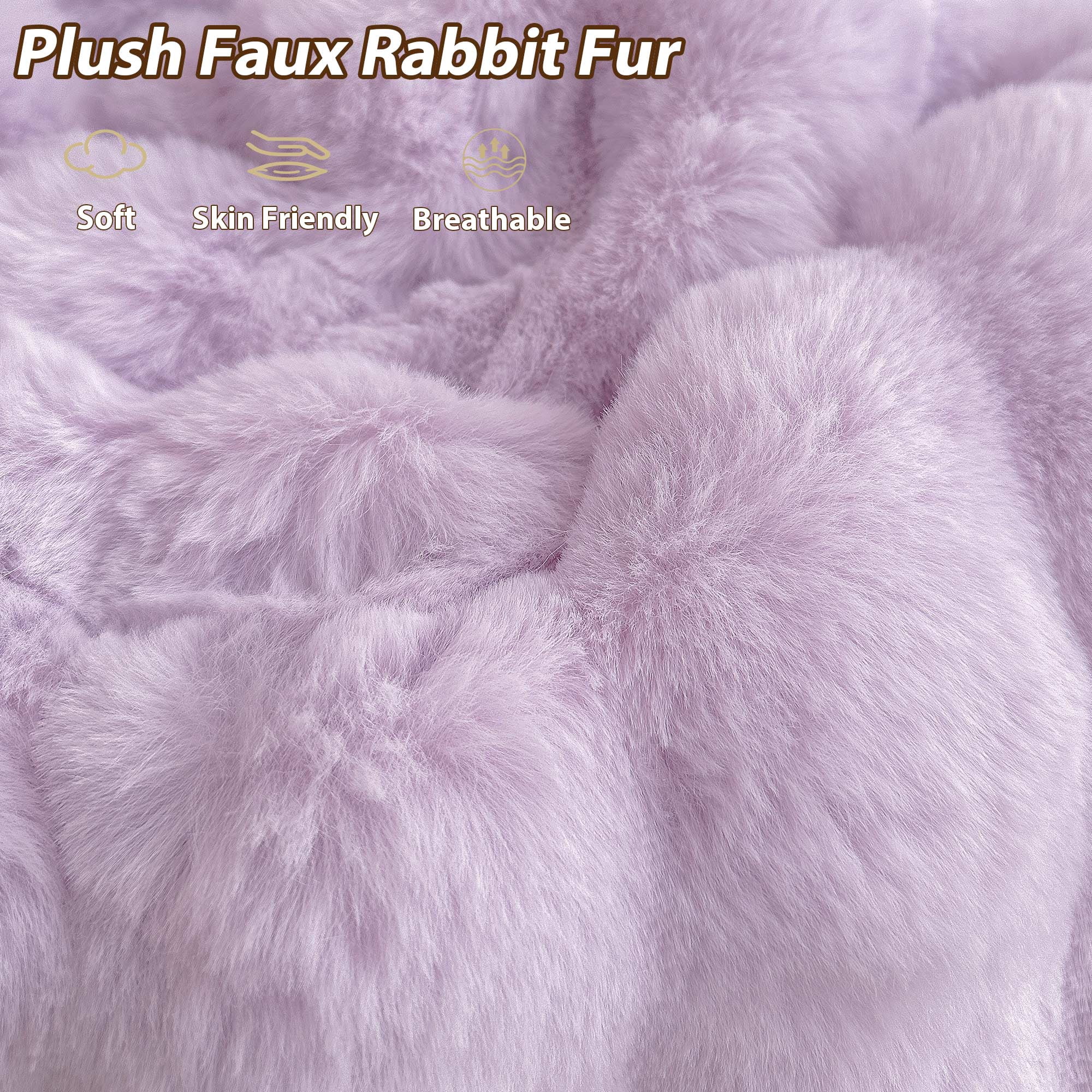 LIFEREVO Fluffy Faux Rabbit Fur Bean Bag Cover (No Filler), Big Fuzzy Stuffed Animal Storage Bubble Waffle Bean Bag Chair for Plush Toys, Comfy Shaggy Furry Beanbag Cover Kids Girls Adults, Lavender