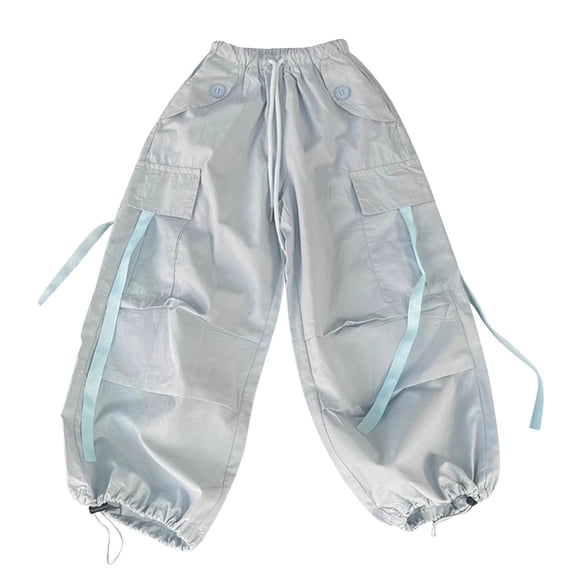 Ohufall Cotton Cargo Pants for Children Fashion Casual Solid Drawstring Elastic Waist Workout Sport Trousers with Mulit Pockets, 5-16 Years
