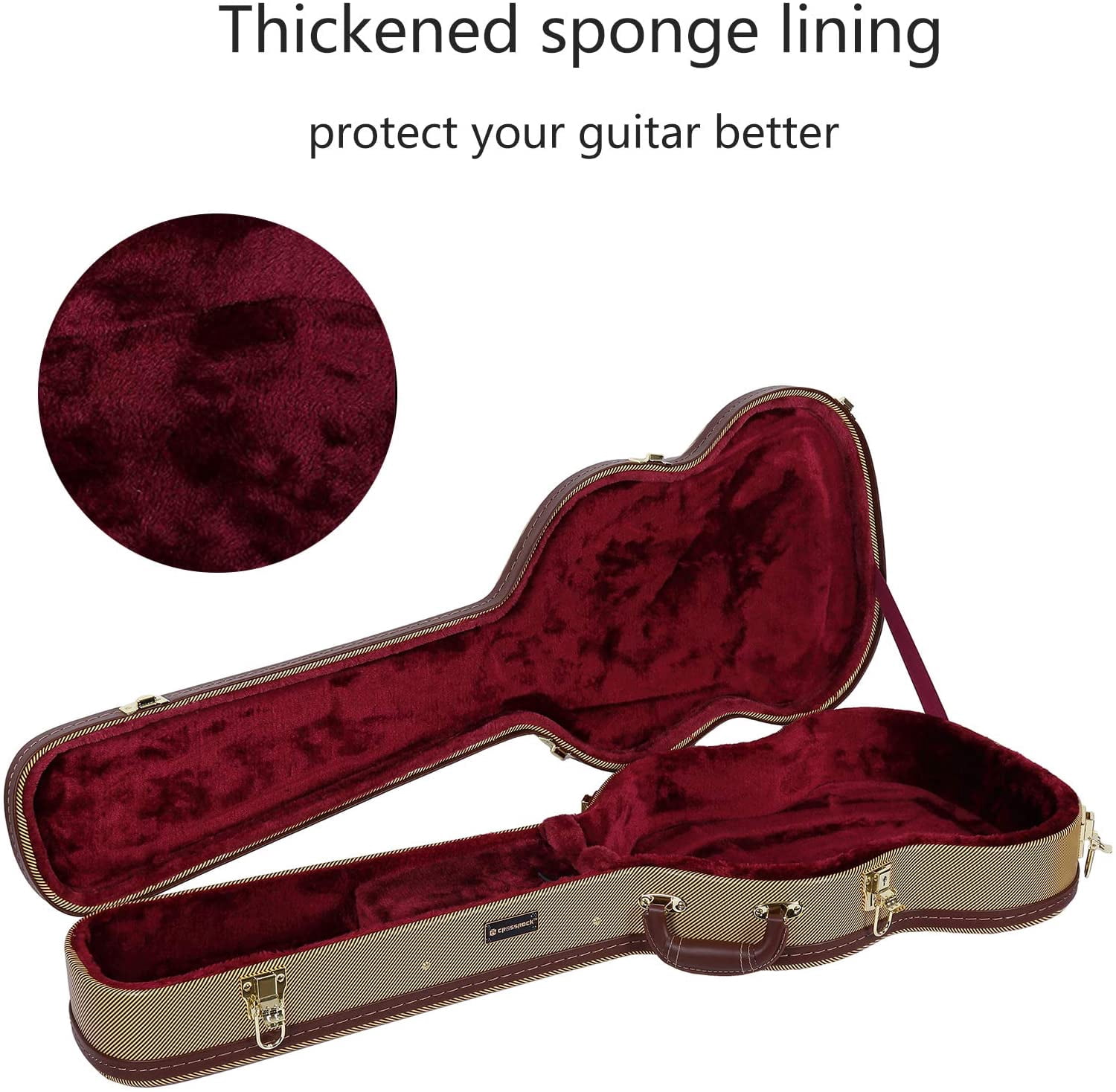Crossrock Hard Case fits Gibson SG Guitar, Multi-Layer Wood Case, Arch-top Style, Vinyl Tweed