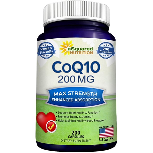 aSquared Nutrition CoQ10 (200 Capsules, High Potency 200mg) High Absorption CO Q10 Enzyme