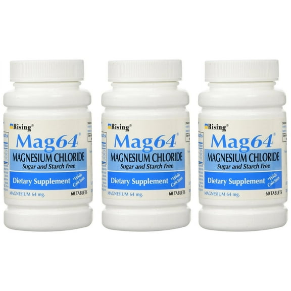 NEW MAG 64 MAGNESIUM CHLORIDE WITH CALCIUM 60 TABLETS (3 Bottles = 180 Tablets)