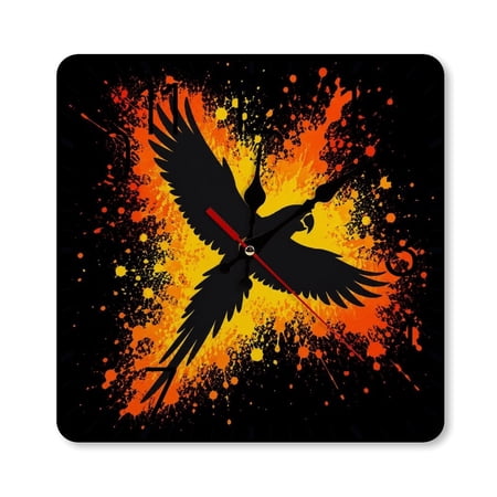 RKSupls 10×10inch Square Silent Wall Clock Wooden Frame, Neon Eagle Fire Art Scale Decorative Clock for Home Bedroom Living Room Office