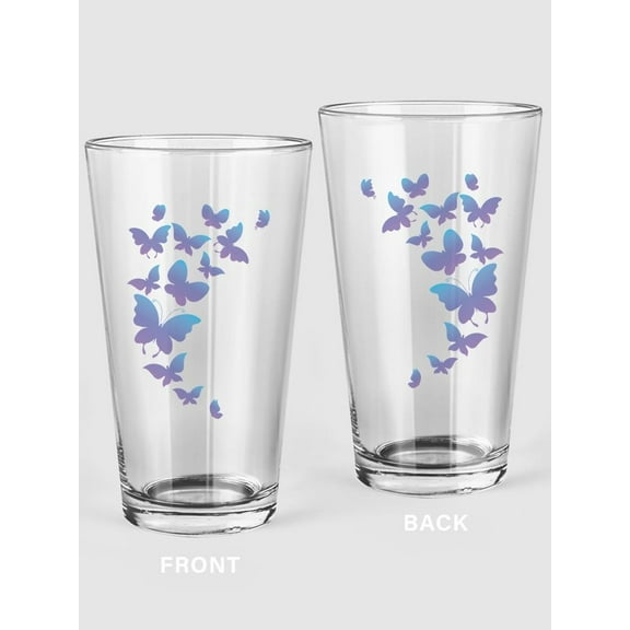 Butterflies Flying Pint Glass -SPIdeals Designs, 16 oz Transparent Glass