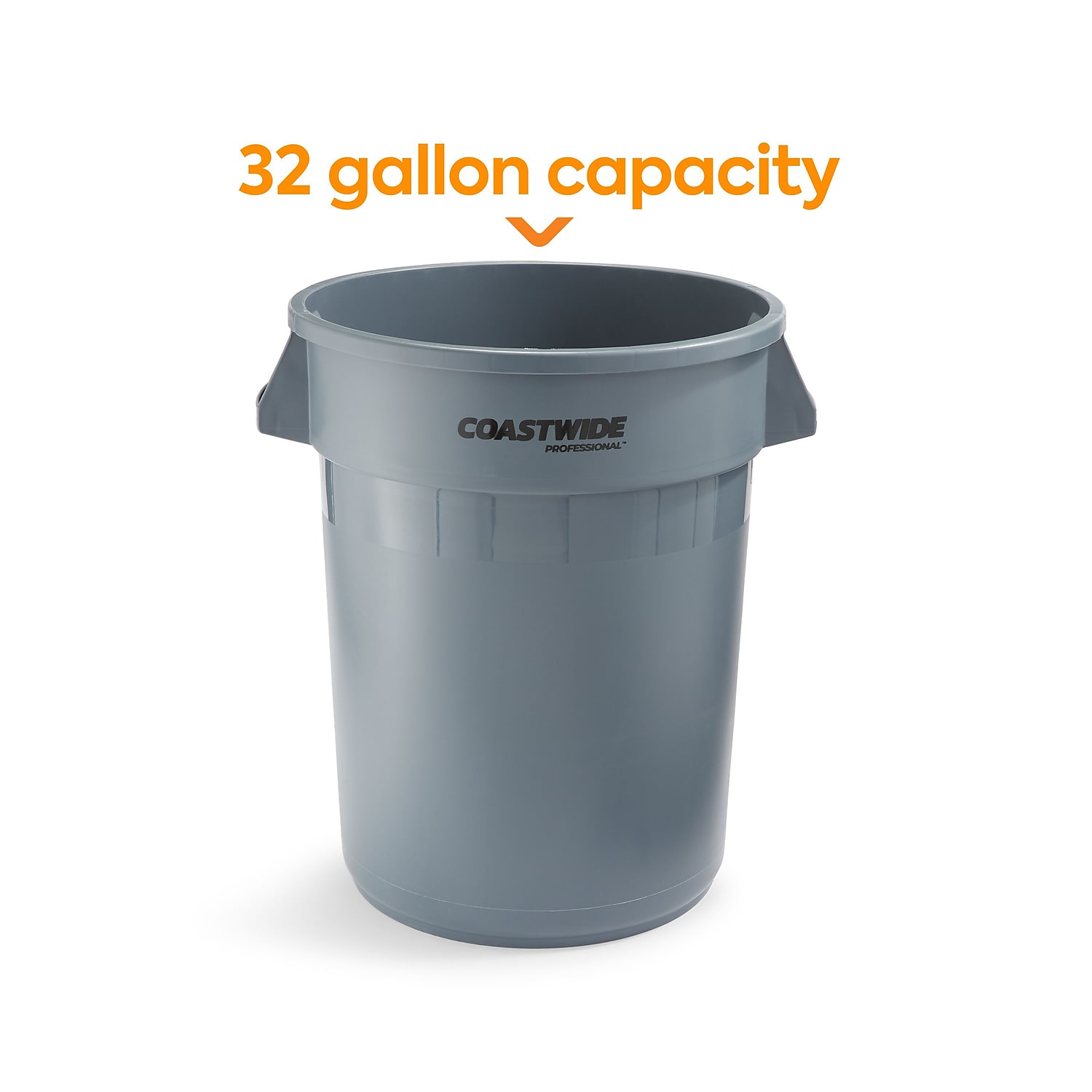 Staples Coastwide Professional Plastic Trash Can with no Lid Gray 32 Gal. (CW50716)