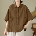 thumbnail image 2 of Summer Tops, Duoif Women's Artistic Linen Half Sleeve Top, Loose Casual Style Shirts for Women Khaki XL, 2 of 6