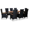 thumbnail image 1 of vidaXL 9 Piece Outdoor Dining Set with Cushions Poly Rattan Black, 1 of 1