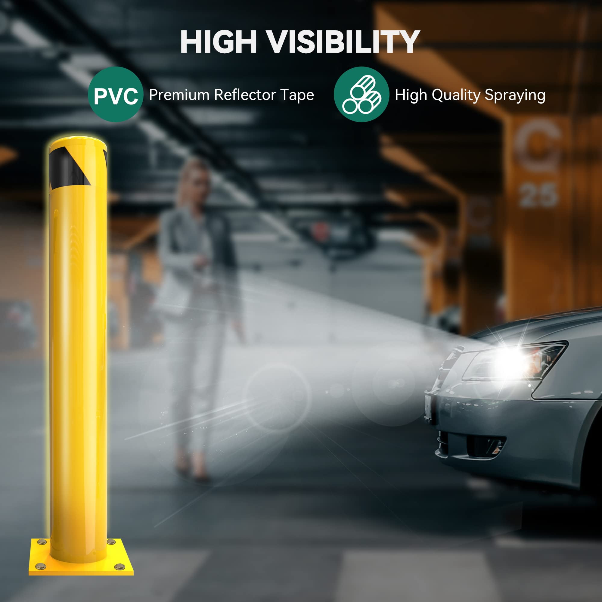 Dextrus 42" Safety Barrier Pole, Q235 Material, High Visibility, Yellow, 2-Pack