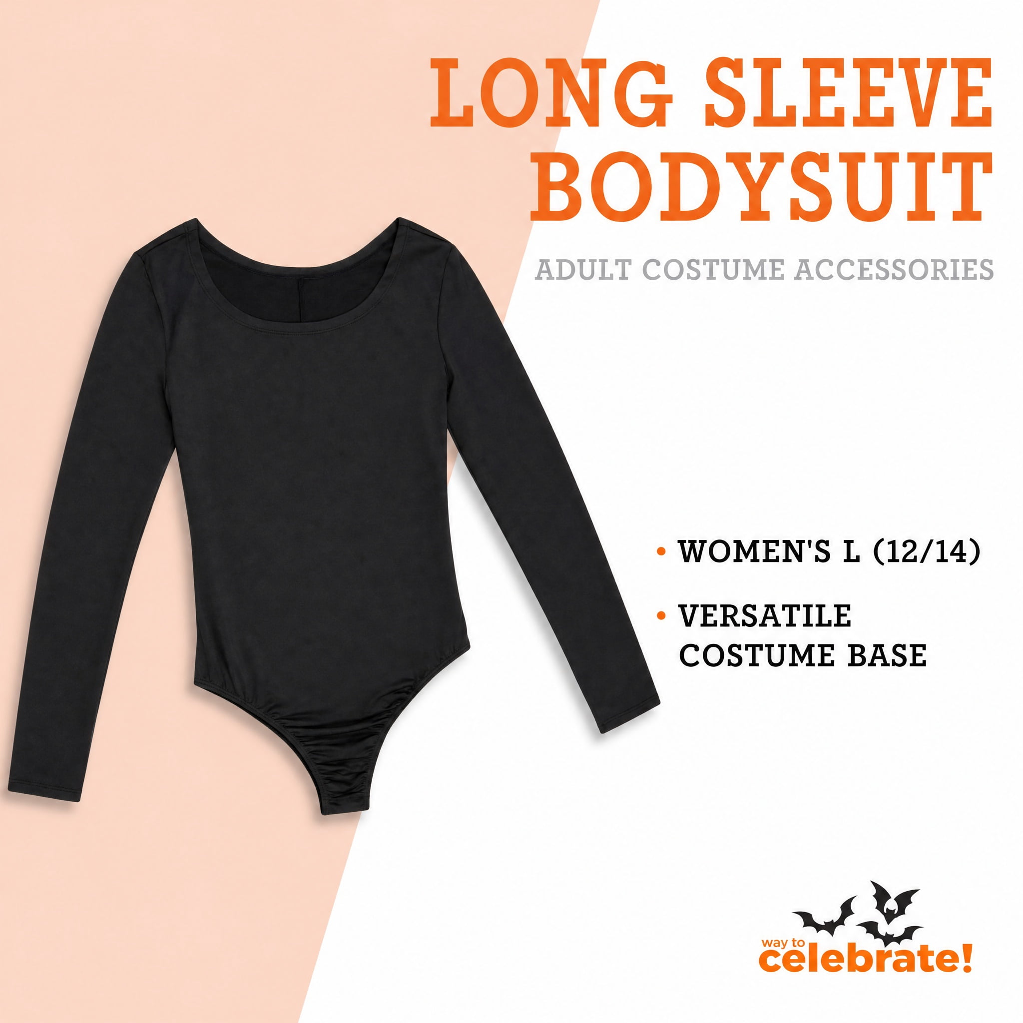 Long Sleeve Bodysuit Costume Accessory for Adults, Black, L (12/14), Halloween by Way To Celebrate