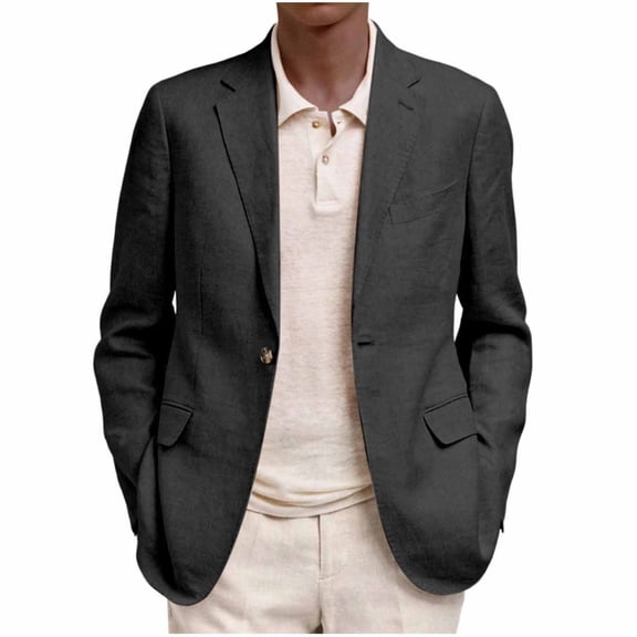 Ecqkame Mens Blazer Jackets Solid Long Sleeve Lapel Button Front Suit Coats Office Business Casual Versatile Lightweight Outerwear Black M