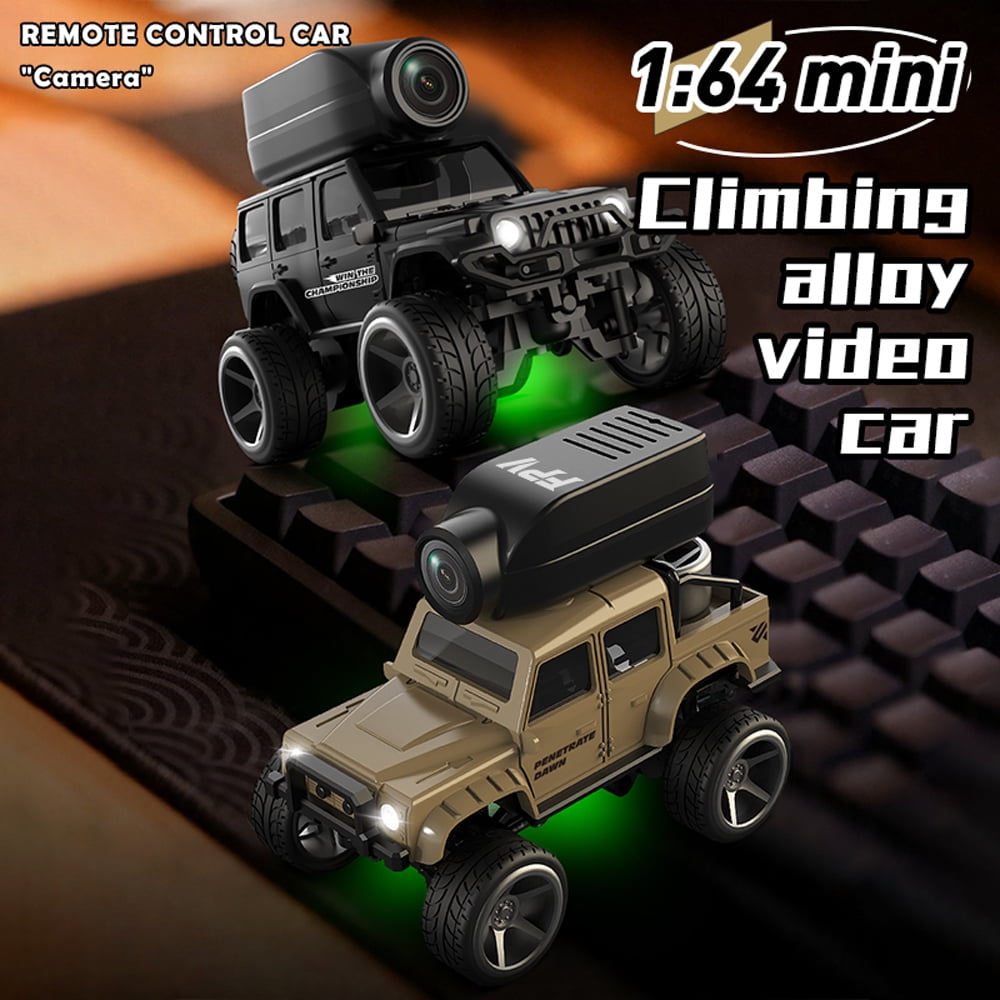 1:64 Scale Alloy RC Car with Camera, 2.4G 4WD Off-Road Crawler with FPV Phone App Control, Desktop Remote Control Car for Adults, Mini Video Exploration Vehicle - KF32 Black