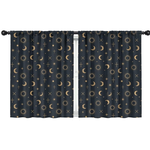 Blackout Kids Curtains,Dark Blue Sun Moon Cross Pattern Childrens Insulated Curtains Set Of 2,Bedroom Essentials,Toddler Room Decor 42x54in(106x137cm)