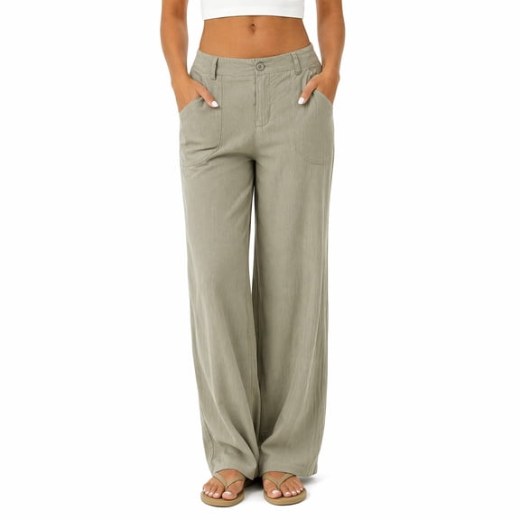 Women's Linen Wide Leg Pants High Waist Casual Loose Straight Trousers with Pockets Elastic Back Summer Vintage