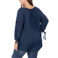 thumbnail image 4 of MODA NOVA Juniors' Plus Size Raglan Sleeves Tie Neck Tunic Top Navy Blue 4X, 4 of 7
