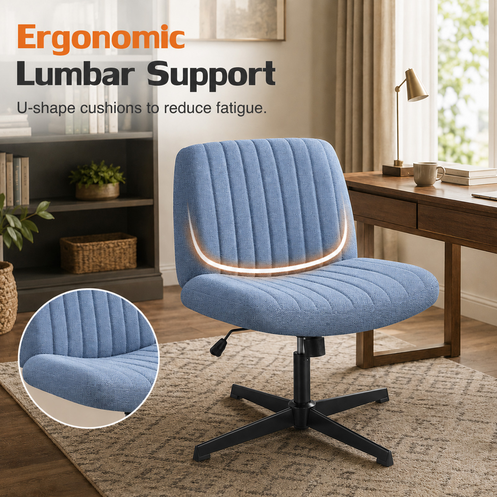 Alvantor Criss Cross Office Chair, No Wheels Armless Swivel, Wide Seat Criss Cross Chair for Home Office & Reading Room