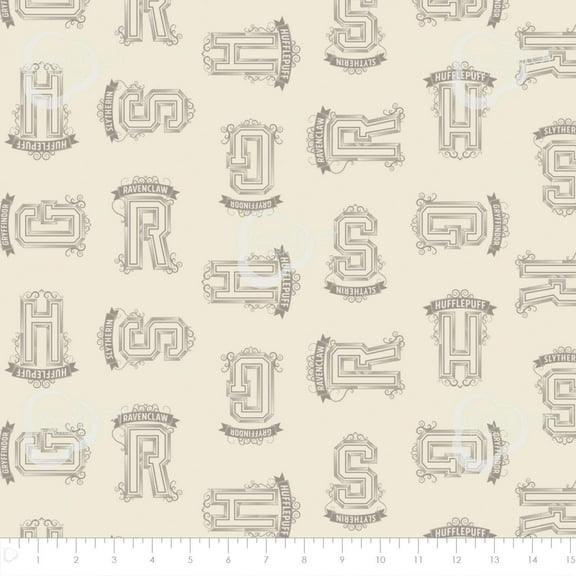 Wizarding World Harry Potter Houses Letters in Cream 100% Cotton Fabric Sold by the Yard