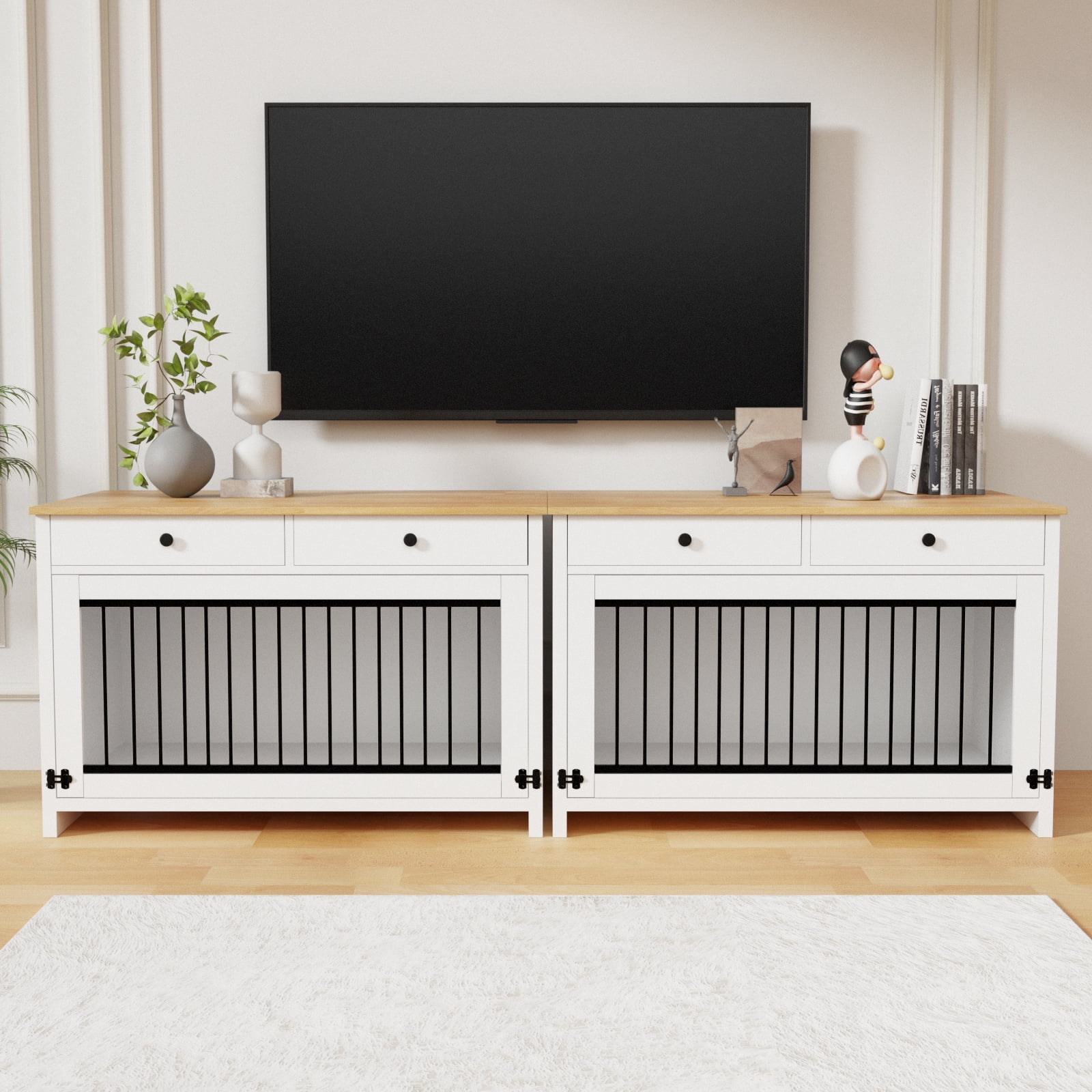 TIME RAY Dog Crate Furniture for Large Dog,Dog Cage Furniture with Upward Flapping Crate Door and 2 Storage Drawer