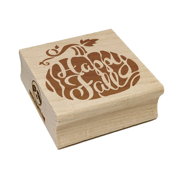 Happy Fall Autumn Harvest Pumpkin with Vine Square Rubber Stamp Stamping Scrapbooking Crafting - Small 1.25in