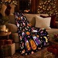 thumbnail image 3 of Whimsical autumn celebration Gnomes Pumpkins Bats Cute, Festive autumn celebration Scene, Warm Flannel Blanket for Living Room and Family Room, Art Lovers autumn celebration Gift, Festive Home Decor, 3 of 9