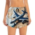 thumbnail image 2 of KLL Airplane World Map Adventure Pattern Shorts Women,Athletic Shorts High Waisted Running Shorts Pocket Sporty Short Gym Elastic Workout Shorts-Small, 2 of 7