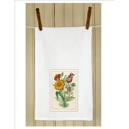 Set of 3 Botanical Marigold Tulip Print White Flour  Sack 