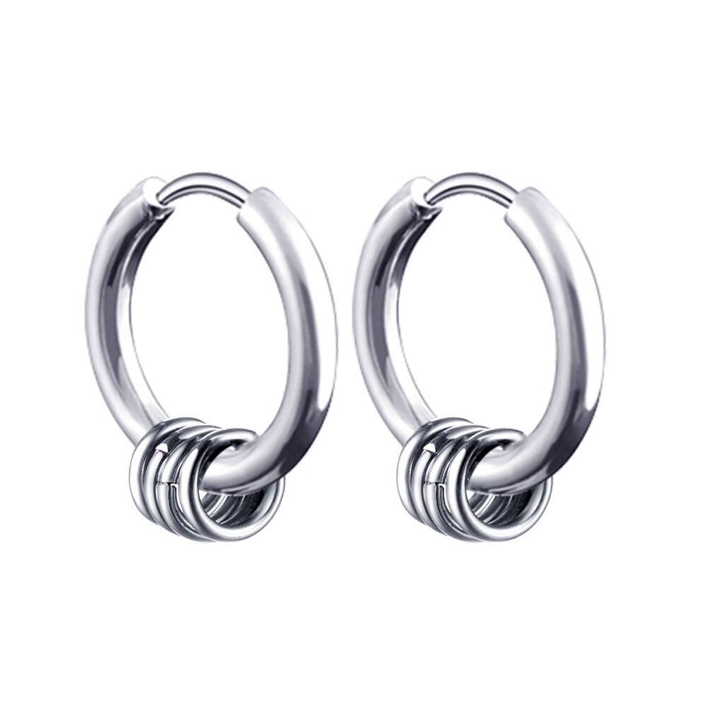 1Pc Men Boys Punk Circle Ear Clip Stainless Steel Tassel Rings Earring Hip Hop Style Jewelry