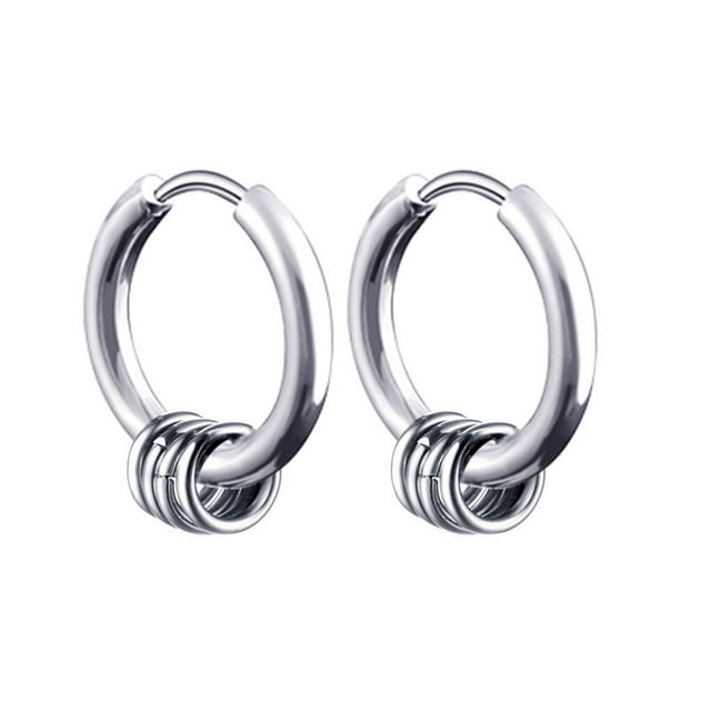 1Pc Men Boys Punk Circle Ear Clip Stainless Steel Circle Earring Tassel Rings Earring Hip Hop Style Jewelry