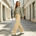 thumbnail image 7 of Women's Soft Extra Wide Leg Pants with Pockets Drawstring High Waist Pull-On Casual Sweatpants Baggy Comfy Athletic Joggers Khaki XL, 7 of 7