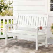 Carolayne 47" HDPS Outdoor Seating Bench, Armrest Garden Chair for Backyard & Porch, White