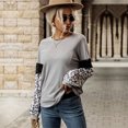 thumbnail image 3 of Estampado de leopardo de manga larga Top cuello redondo Causal cómodo Top de mujer para fiesta de compras ocio viajes al aire libre trabajo gris claro XL, 3 of 6