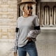thumbnail image 3 of Top de manga larga con estampado de leopardo, cuello redondo, informal, cómodo, para mujer, para fiesta, compras, ocio, viajes, trabajo al aire libre, gris claro L, 3 of 6