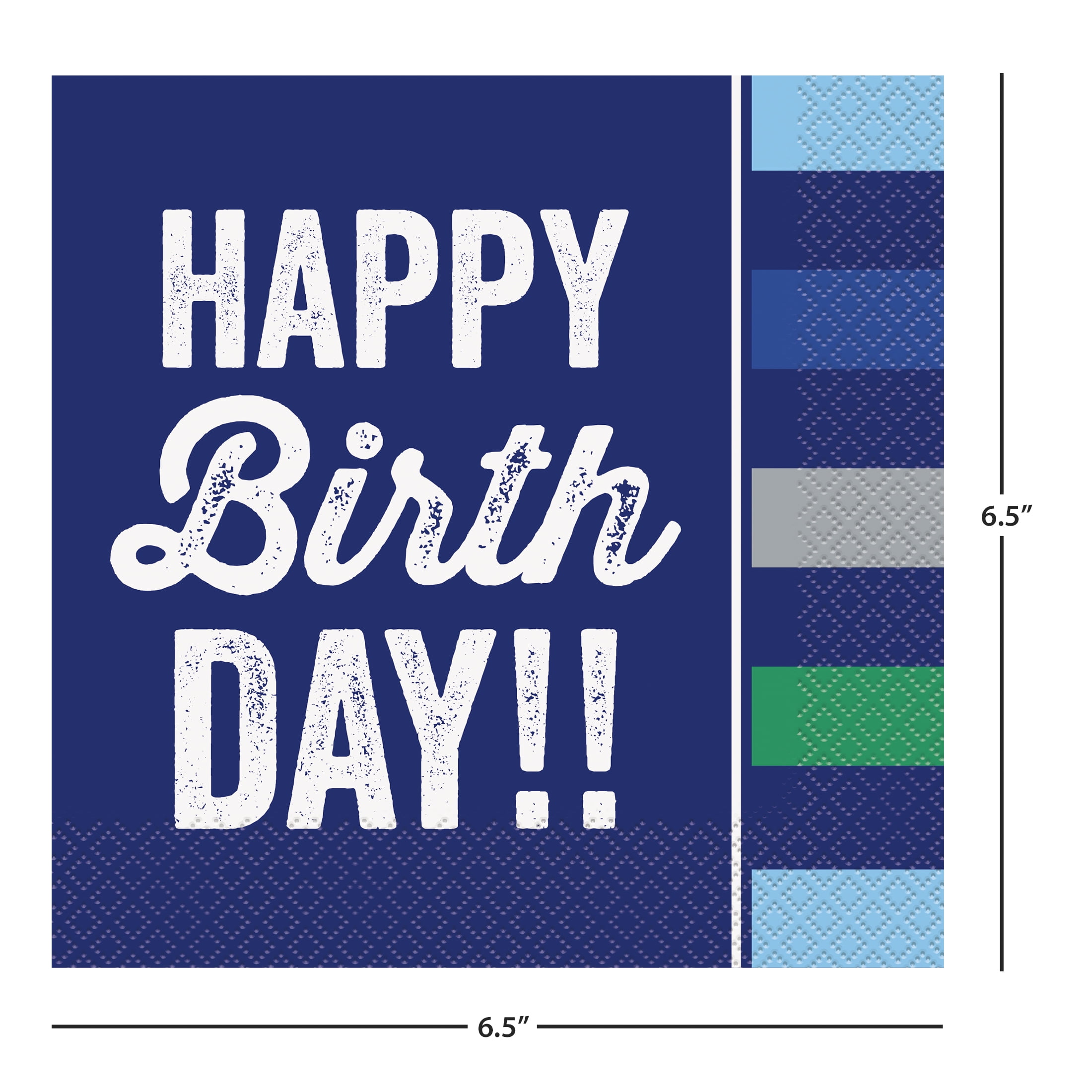 Way To Celebrate Happy Birthday Paper Napkins, Green and Blue Stripes, 20 Count, 6.5 in x 6.5 in