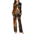 thumbnail image 4 of FDGIU Halloween Pajamas Women's Spring/Summer Floral Printed Round Neck Long Sleeve T-shirt Soft Sleepshirts, 4 of 6