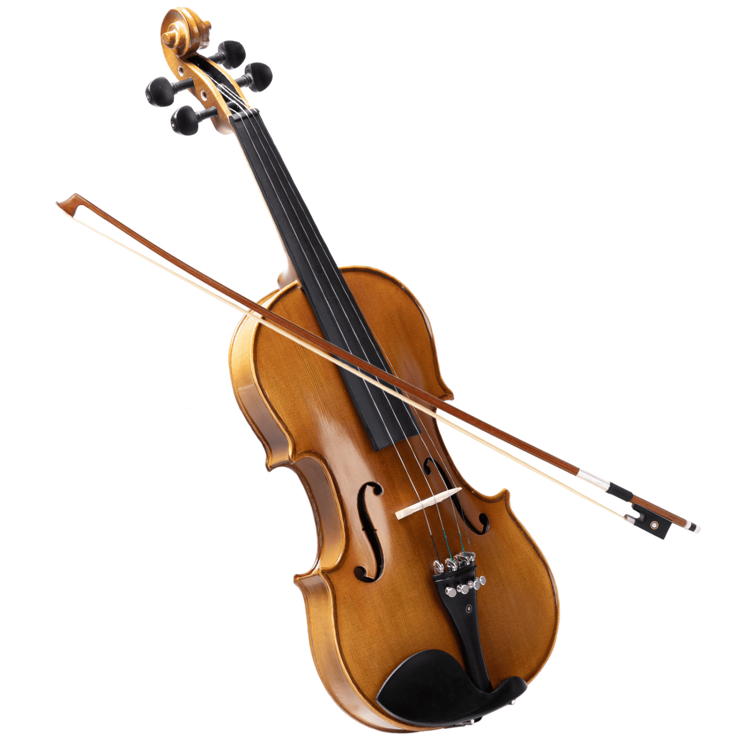 Hassch 4/4 Acoustic Violin, Fiddle Beginner Set with Case, Bows, Bridge, Extra Strings and Digital Metronome Tuner Tone Generator, Matt Natural