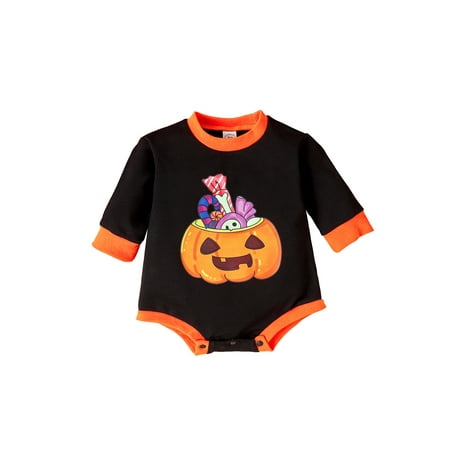 

GXFC Baby Girls Boys Halloween Clothes 3M 6M 9M 12M 18M 24M Newborn Long Sleeve Pumpkin Print Romper Sweatshirt Halloween Bodysuit Costume Clothing for Infant
