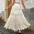 thumbnail image 5 of Skirts for Women Trendy,Women's Floral Embroidered Knit Skirt Lace Crochet Eyelet Elastic Waist Flared Maxi Long Skirt, 5 of 7
