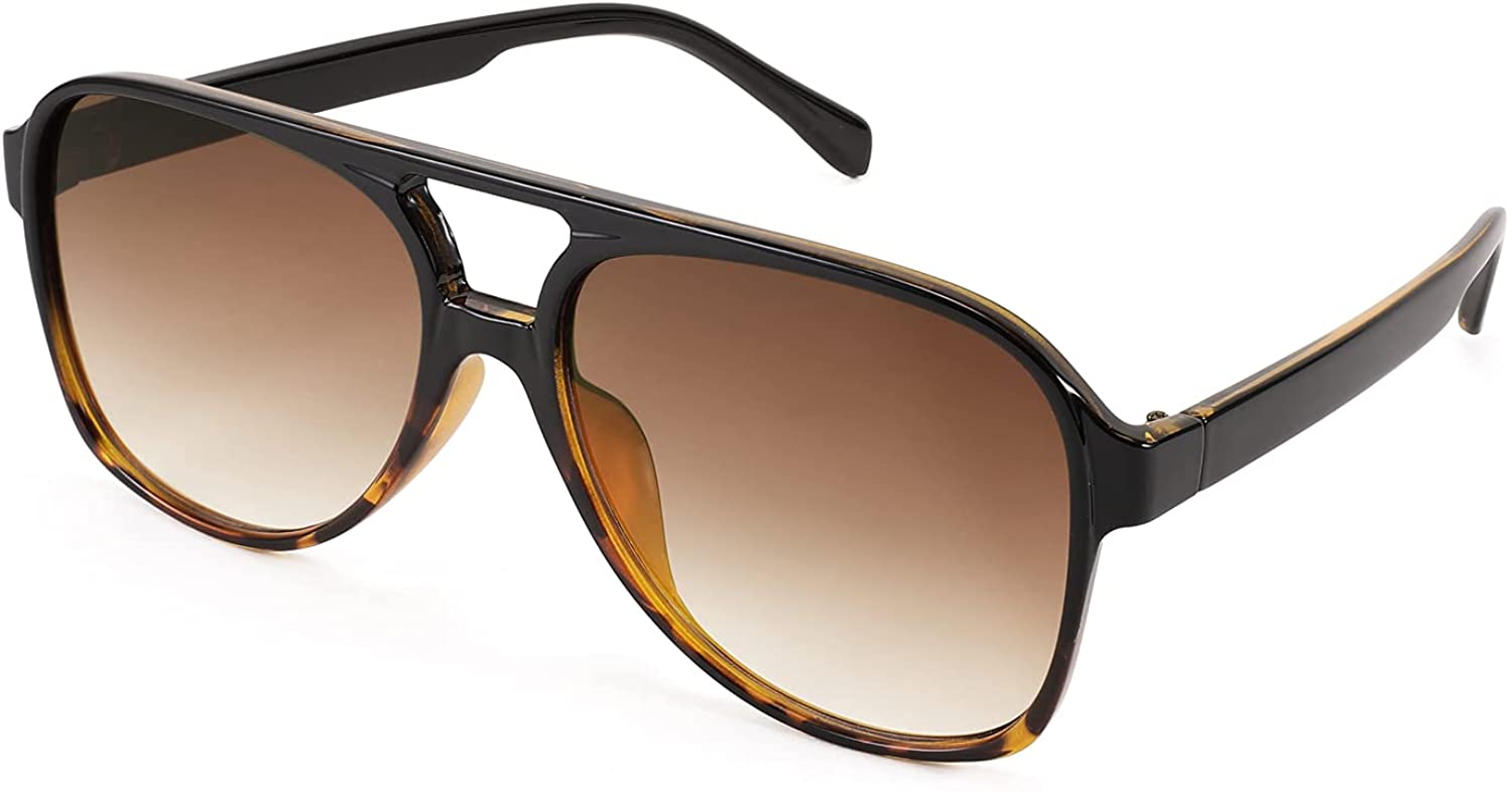 Retro Oversized Aviator Sunglasses with UV400 Protection Plastic Frame Men main image 2