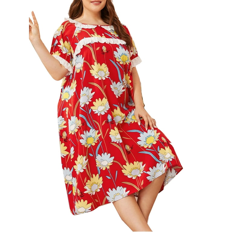 Plus Size Loose Baggy Nightgown Sleepwear Pajamas Woman Floral Print Sleep Dress Nightdress Loungewear Homewear - Walmart.com