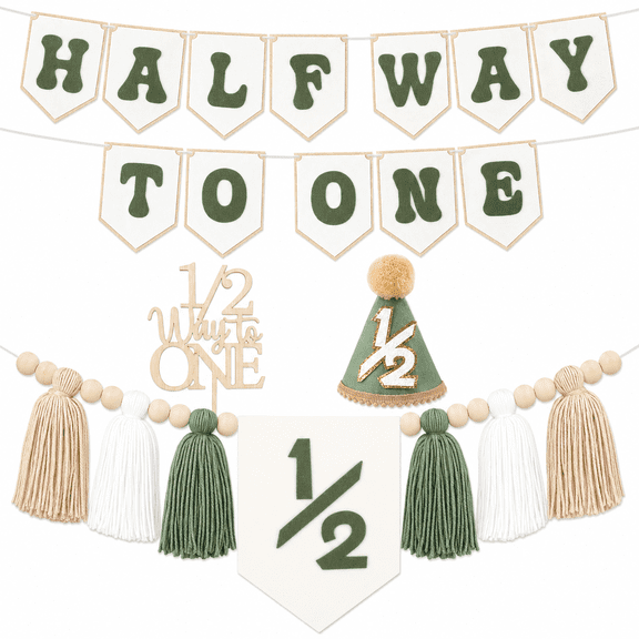 EMPIRE PARTY Supply Half Birthday Party Decoration Kits, Halfway to One, Sage Green, Felt Material, 4 Piece